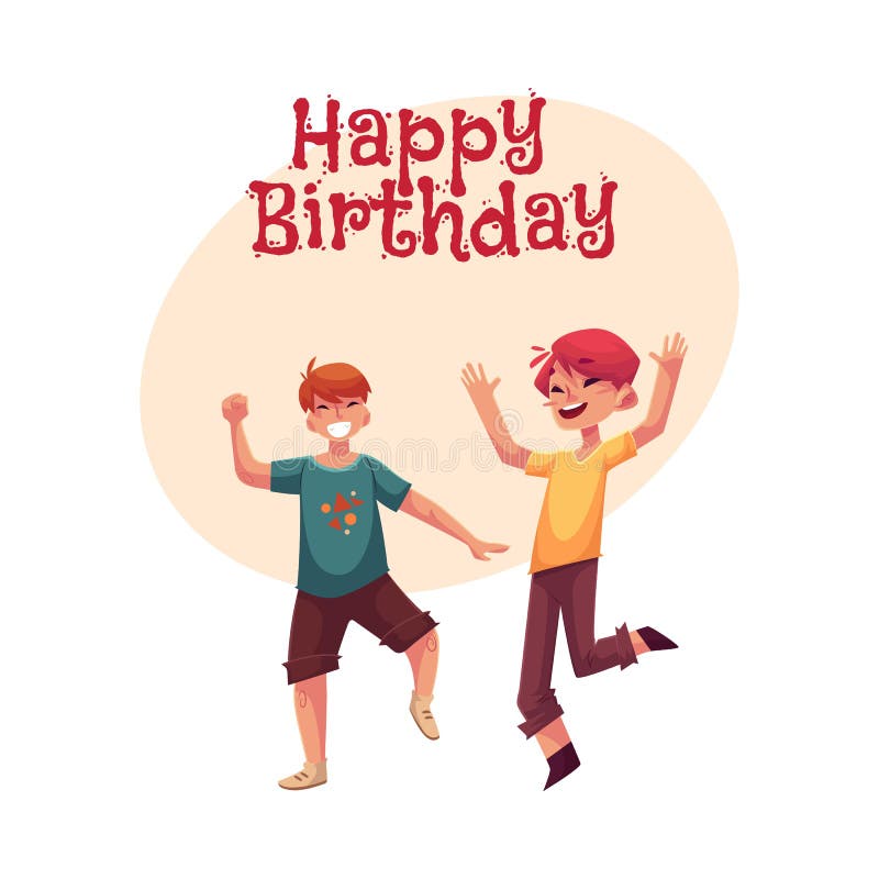 Two Funny Boys, Kids Having Fun, Dancing at Party Stock Vector ...