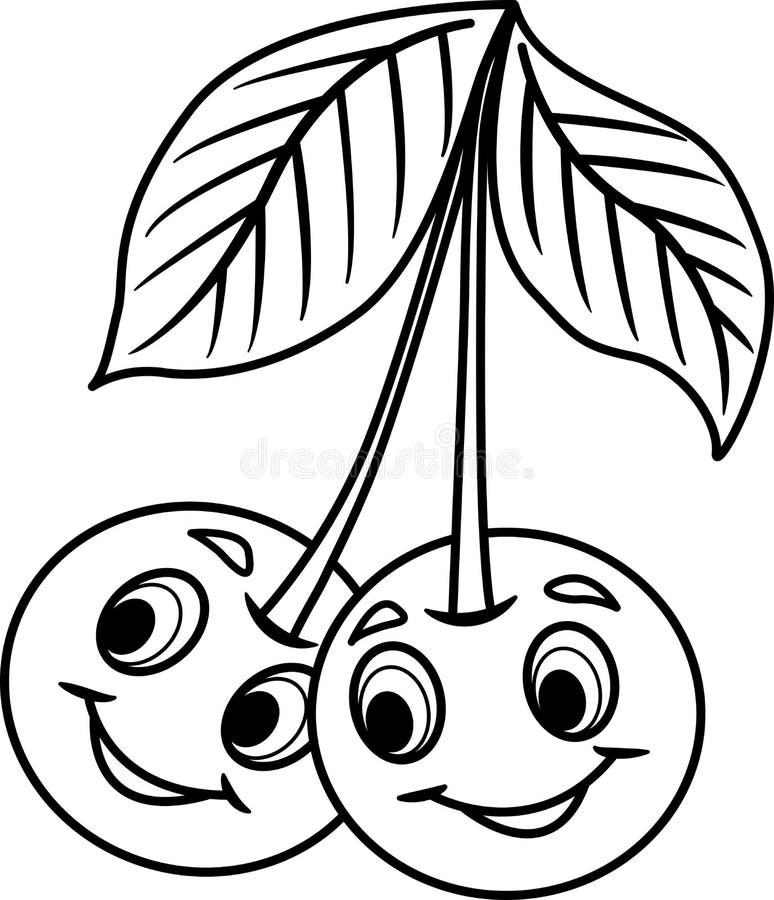 Two funny cartoon cherries for the coloring book. vector illustration