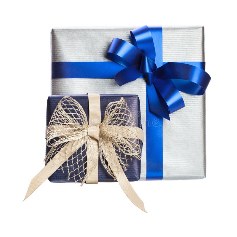 Two Gift Box With Blue Ribbon Stock Photo Image of