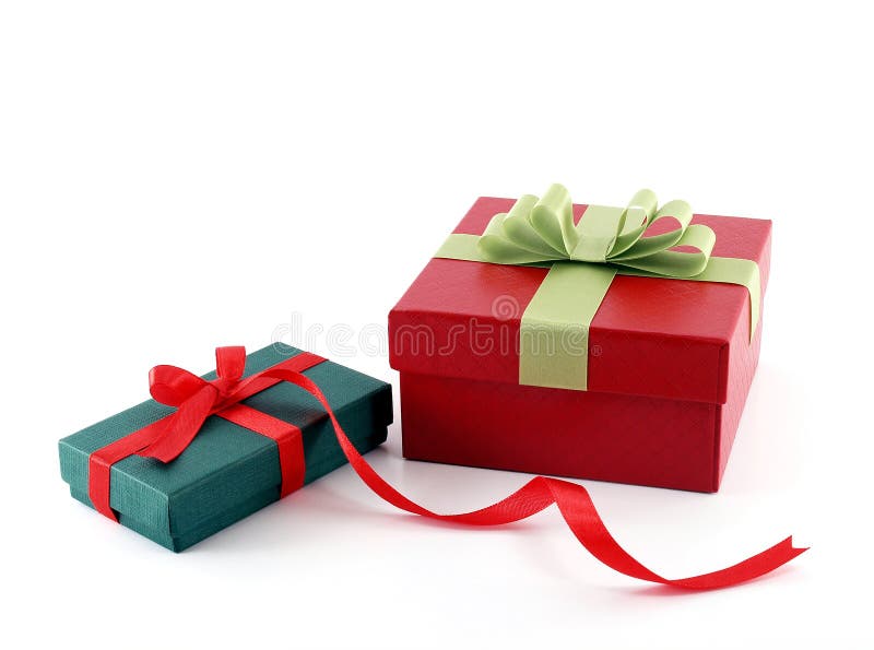 close up two gift boxes with ribbon bow isolated on white background royalty free stock photos close up two gift boxes with ribbon bow isolated on white background royalty free stock photos