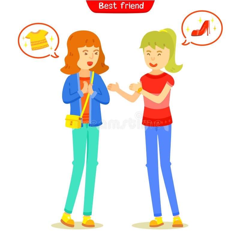 Two girl talking about fashion or shopping stock illustration Two girl talking about fashion or shopping stock illustration