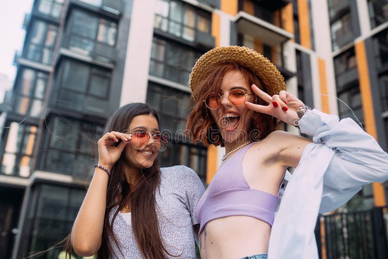 Two Girlfriends Having Fun And Fooling Around Stock Image Image Of