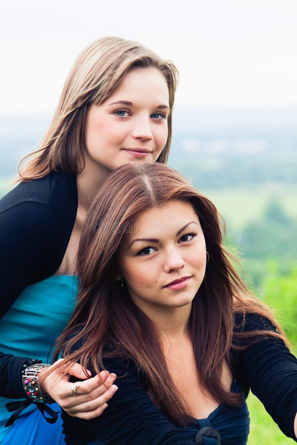 Two girlfriends outdoors