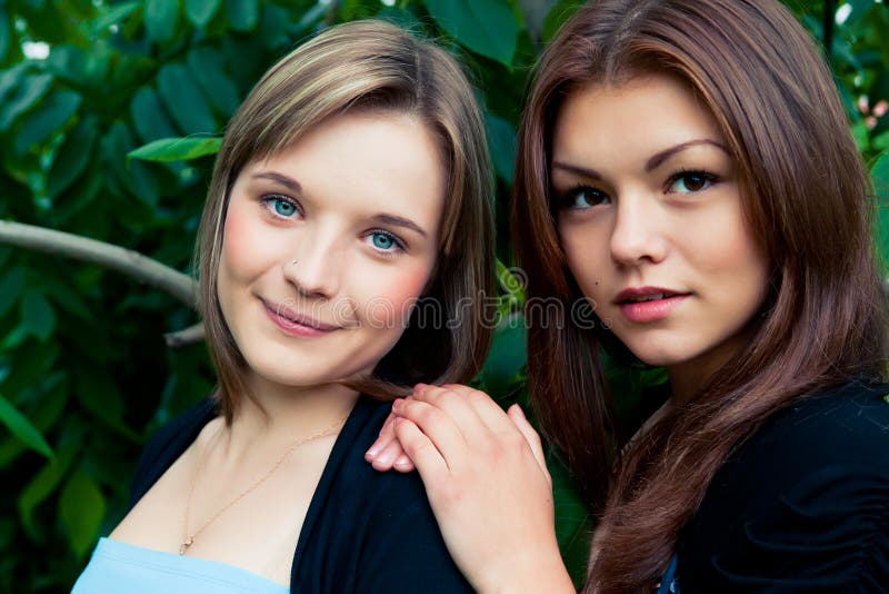 Two girlfriends outdoors