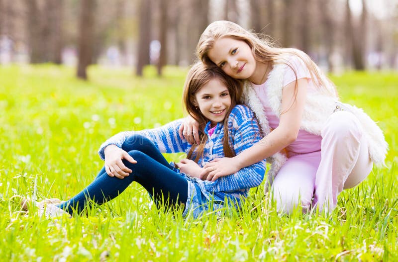 Children Friend Girls Talking on the Jungle Park Forest Stock Photo ...