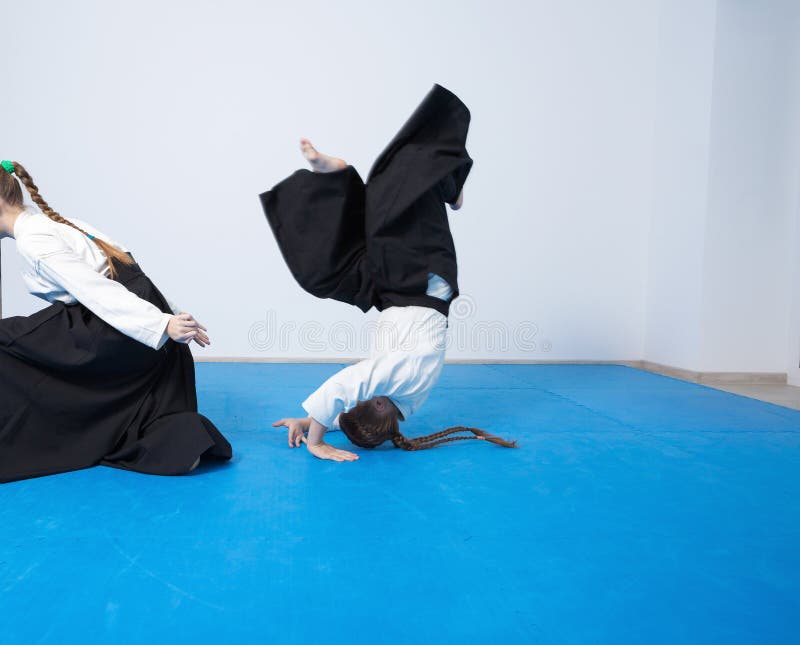 Two Girls in Hakama Sitting on Aikido Training Stock Photo Image of