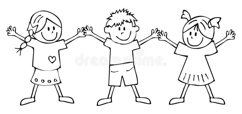 Two girls and boy, coloring book, vector icon royalty free illustration Two girls and boy, coloring book, vector icon royalty free illustration