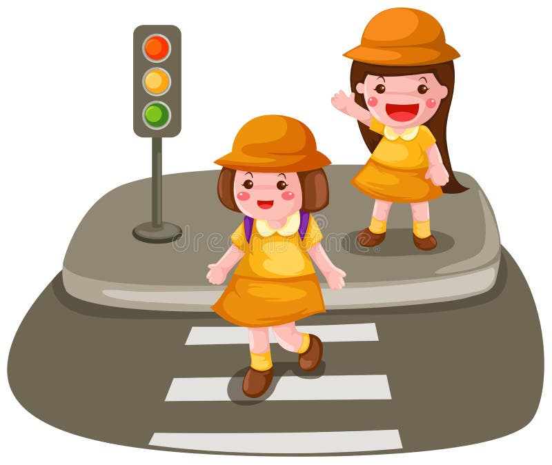 Two girls crossing the street royalty free illustration Two girls crossing the street royalty free illustration
