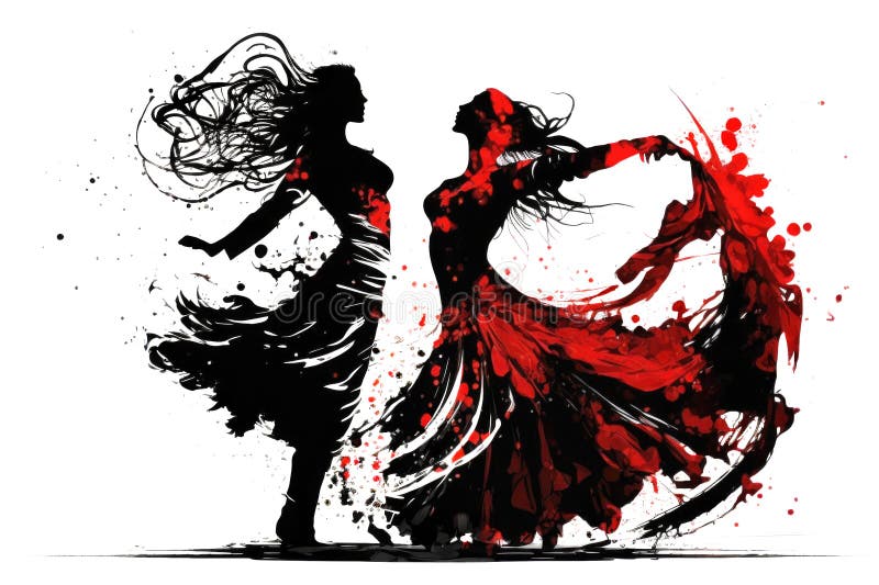 Two Girls Dancing Graphic. On White Background