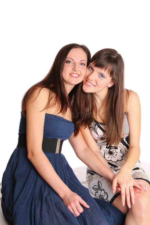 Two girls in evening dresses stock photos