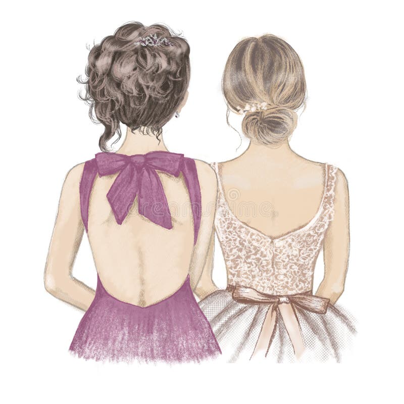 Soul sisters, maid of honor, bridesmaid stock illustration.