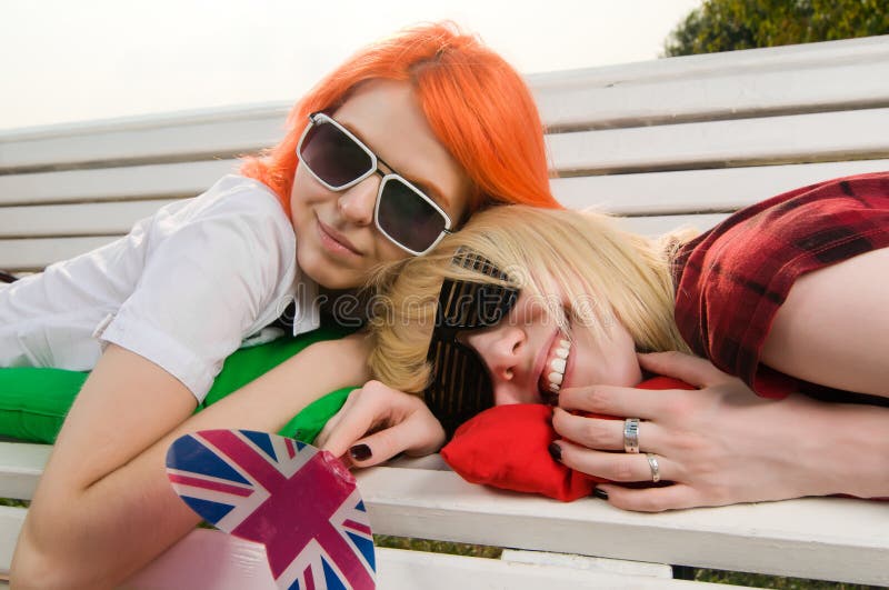 Two girls at the summer park