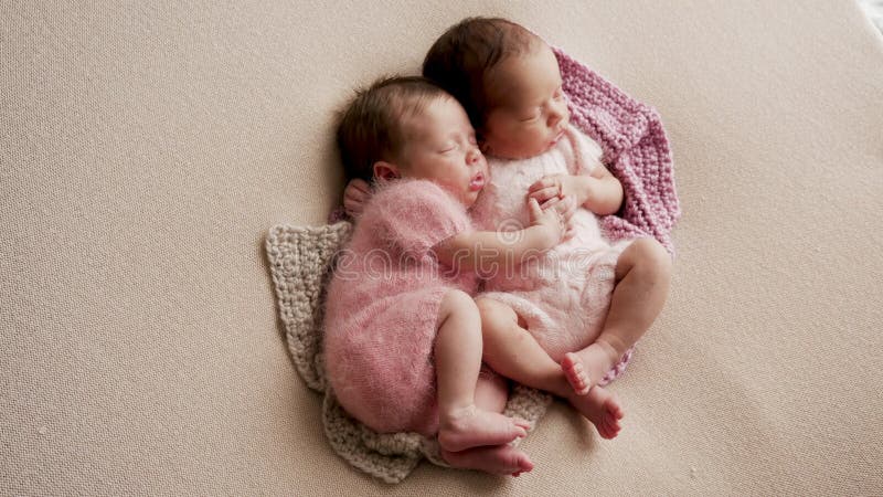Two twins newborn sleeping royalty free stock photo Two twins newborn sleeping royalty free stock photo