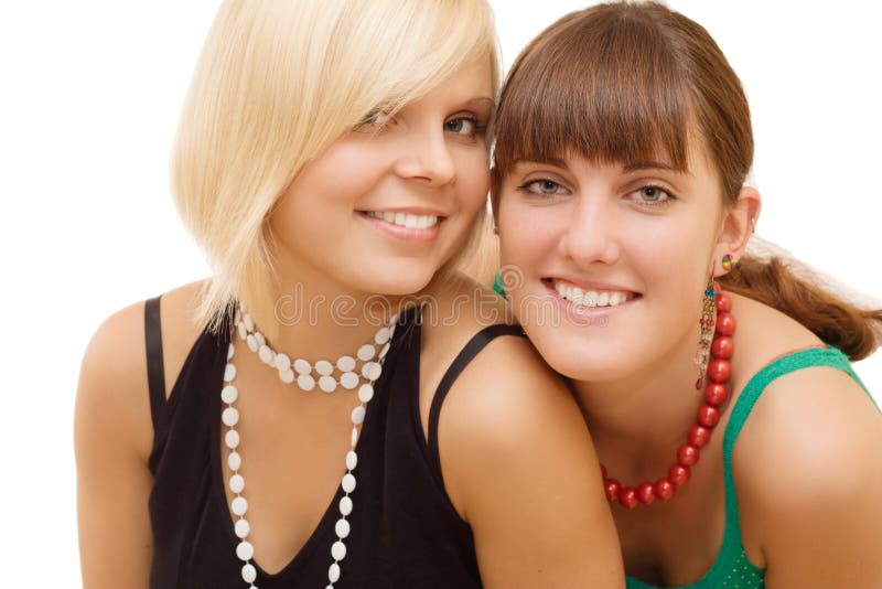 Two girls on white background