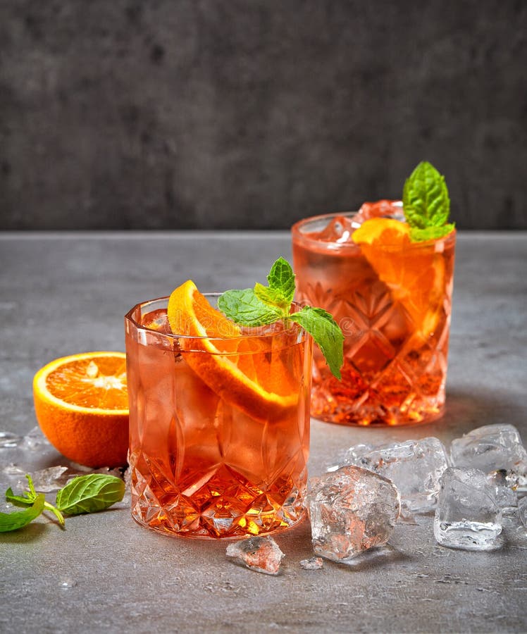 Glasses of Aperol Spritz Cocktail Stock Image Image of orange, table