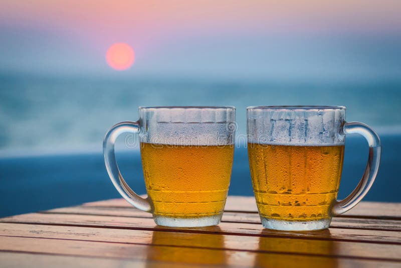 Two Beer Glasses on the Beach Stock Photo Image of bright, freshen 68796022