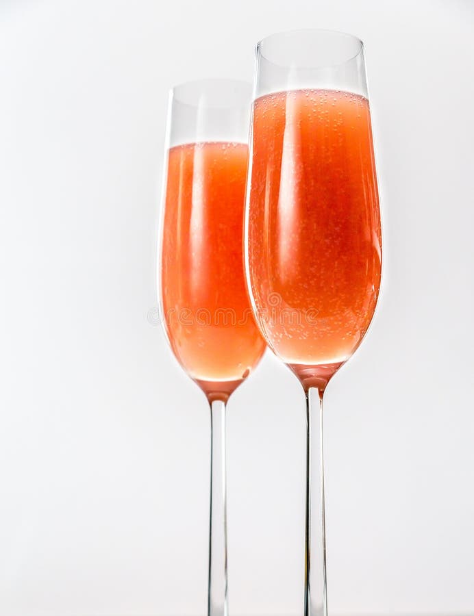 Two Glasses of Bellini Cocktail Stock Image Image of froth, closeup
