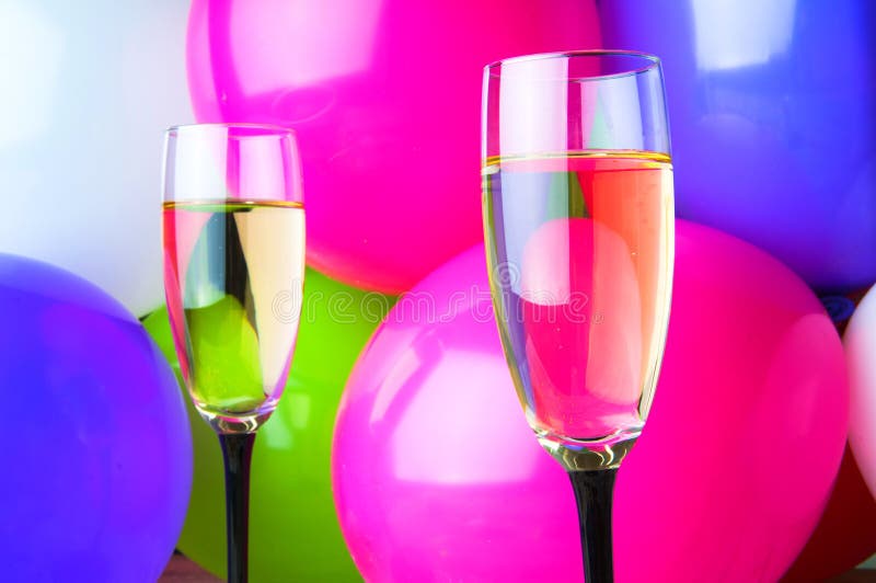 Download Two Glasses Of Champagne And Balloons On Party Stock Photo - Image of cheers, birthday: 79964474