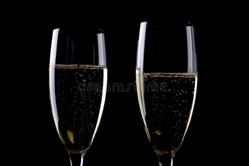 Two Glasses Champagne on Black Macro Stock Photo Image of fizzy