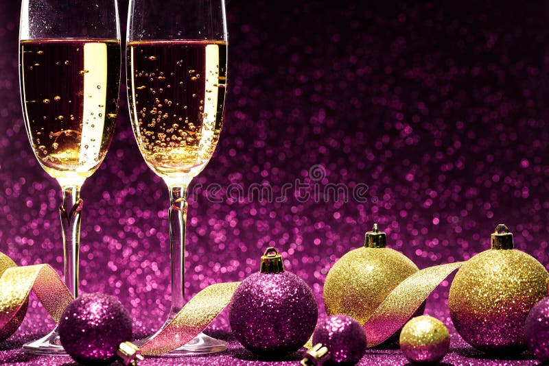 Two glasses of champagne ready for christmas celebration