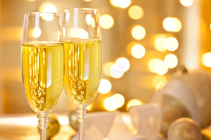 Christmas Set. Glasses Of Champagne Stock Photo - Image of ...