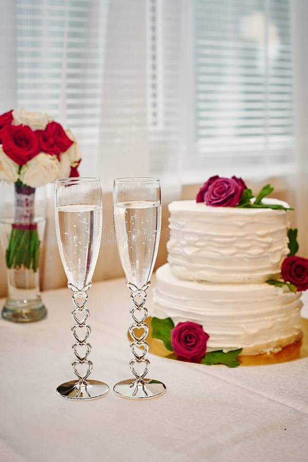 Champagne Glasses And Wedding Cake Stock Image Image of party, glass