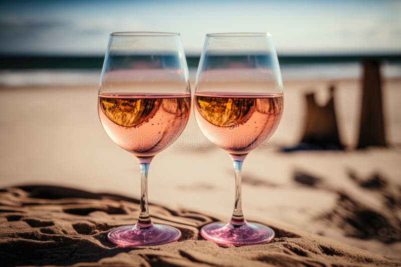 Two Glasses of Chilled Rose Wine in the Summertime Illustration