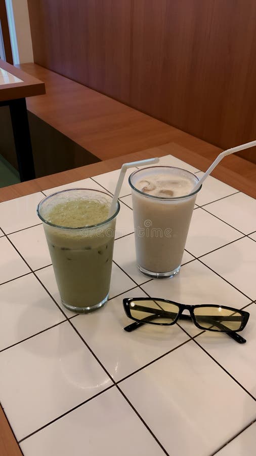 Two Glasses of Drink in an Aesthetic Coffee Shop Stock Image Image of