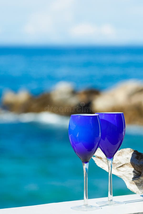 Two Glasses of Red Wine on the Pacific Coast Stock Photo Image of