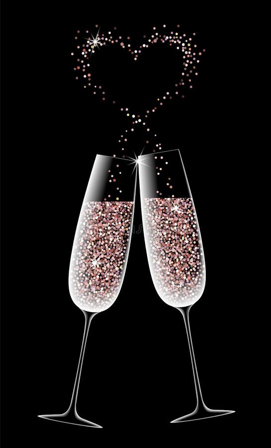 Two glasses of sparkling champagne on a black background.