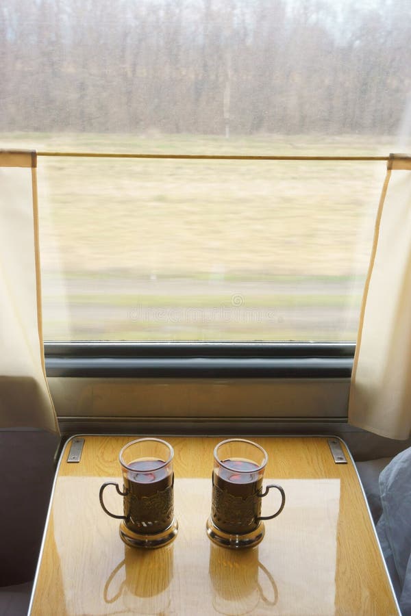 Two Glasses of Tea on the Train Stock Image Image of winter, railway