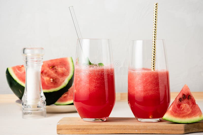 Two Glasses of Watermelon Agua Fresca Drink Stock Photo - Image of ...
