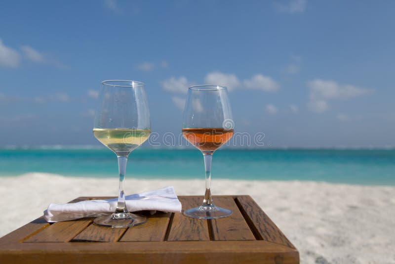 Two Glasses of Wine at the Beach Stock Photo Image of wine, beach