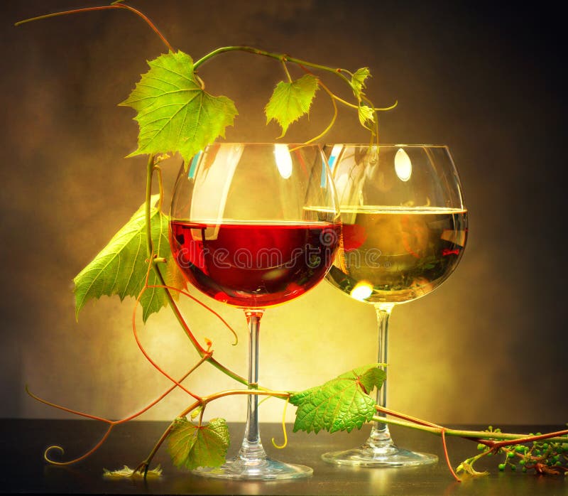 Glasses Of Red Wine On Old Barrel Stock Image Image of lots
