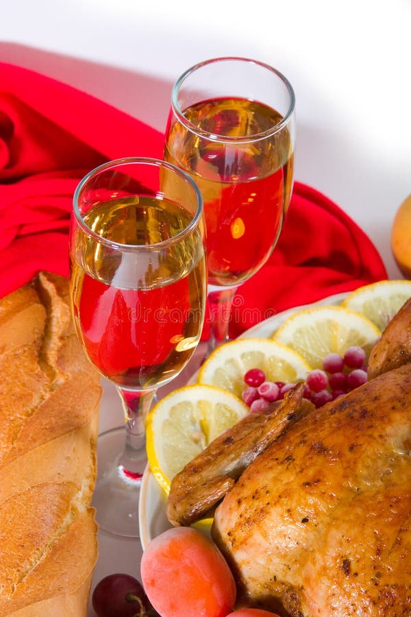 Two Glasses of Wine with Dinner Stock Photo - Image of easter, cuisine