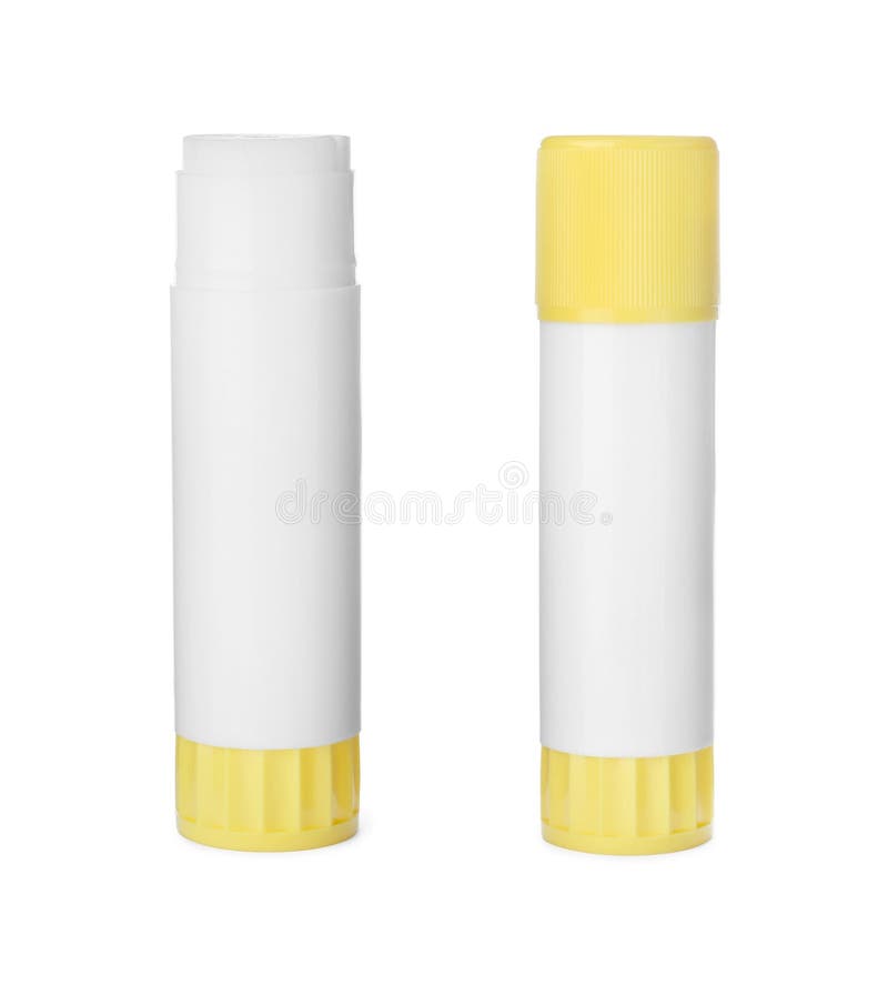 Two Glue Sticks on White Background, Collage Stock Image Image of