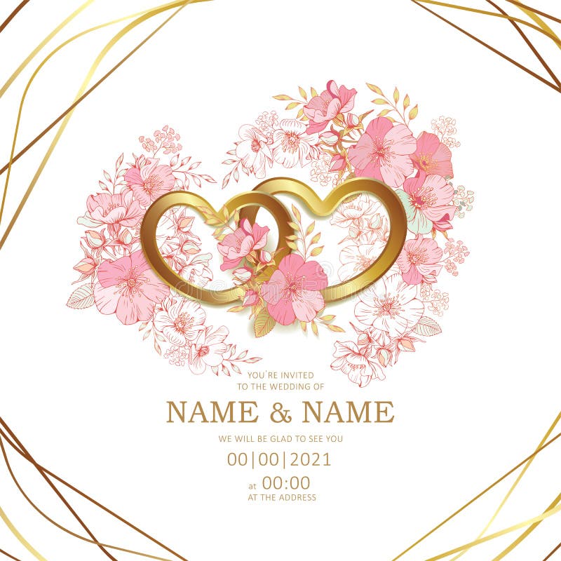 Two Gold Hearts on a Background of Pale Pink Flowers, Wedding ...