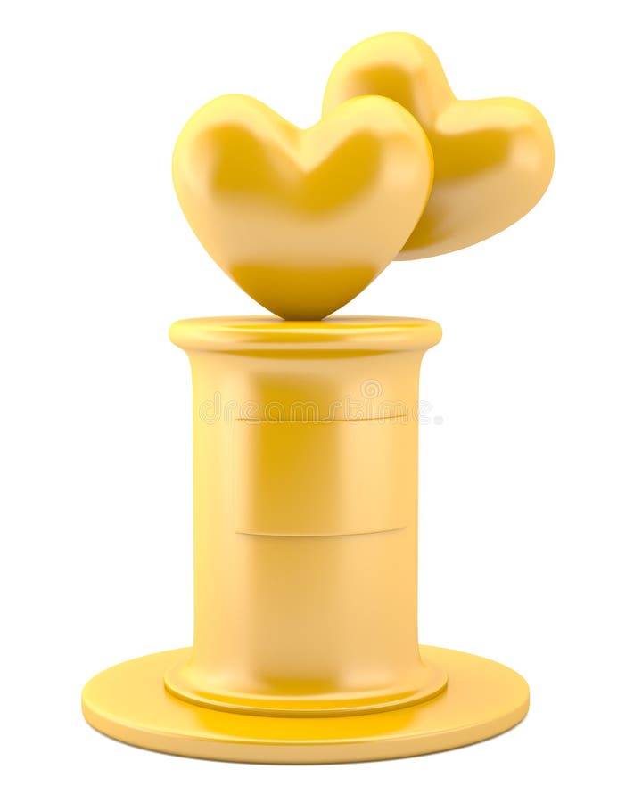 Two gold hearts on pedestal