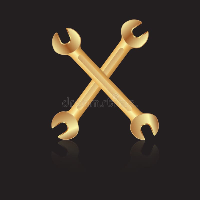 Two Gold Wrench Tools Icon. Stock Vector Illustration of engineer, hard 28914975