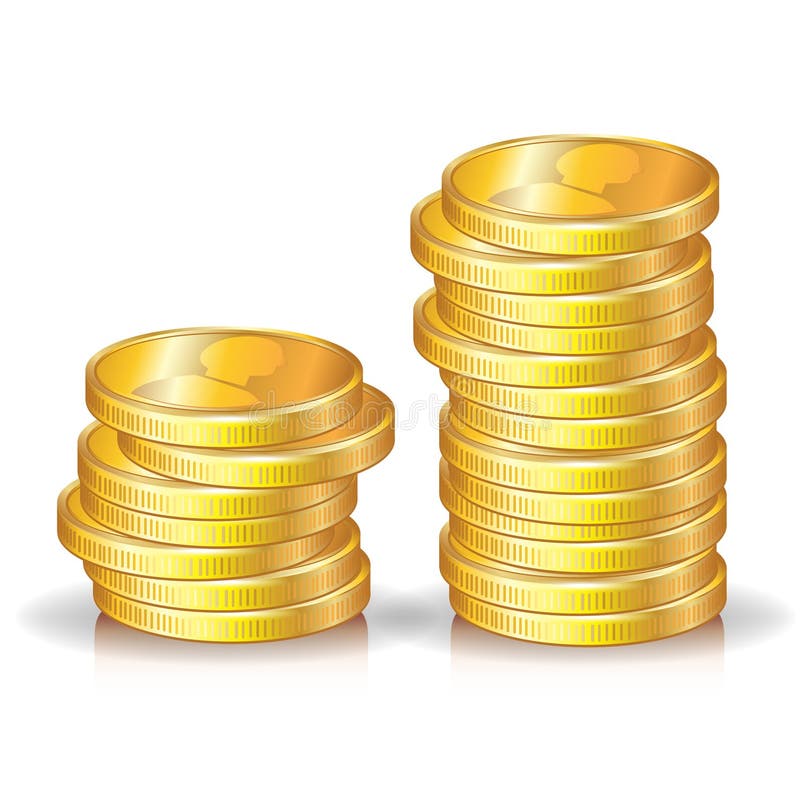 Two golden coins stacks vector illustration