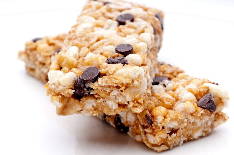 Two granola bars on a white plate