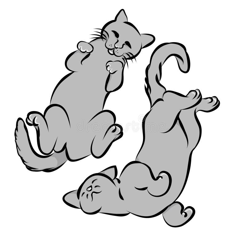 Two Gray Cat Lying On The Back Stock Vector Illustration Of Cartoon Drawing 77627988