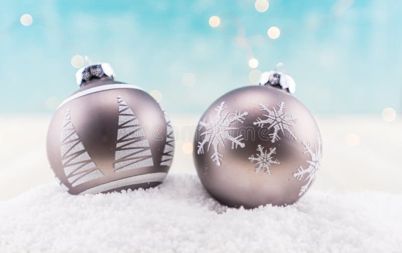 Two Gray Christmas Ornaments on Snow Stock Image Image of glitter