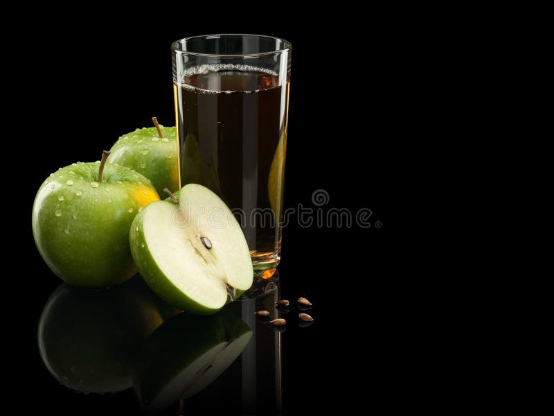 Two green apples and juice stock photo. Image of juice 50456474