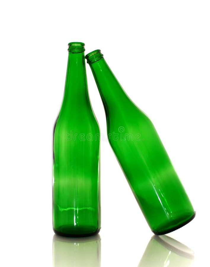 Two green empty bottles