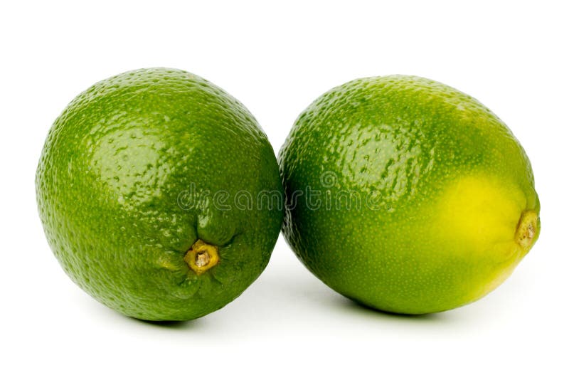 Two Green Limes on a White, Isolated. Stock Image Image of white