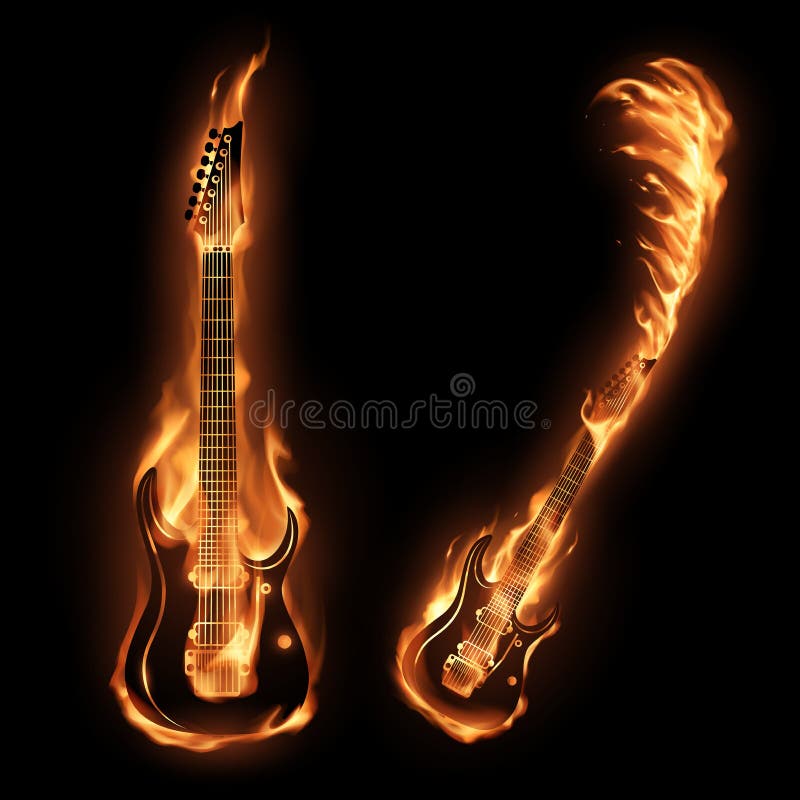 Guitars with Flames Silhouettes Stock Vector Illustration of detail