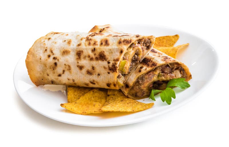 Burrito and Chips on Plate stock photo. Image of rice 22760078