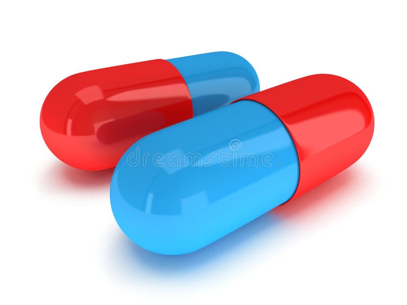 Two Half Red Half Blue Pill 3D Stock Illustration - Illustration of open, heap: 34683104