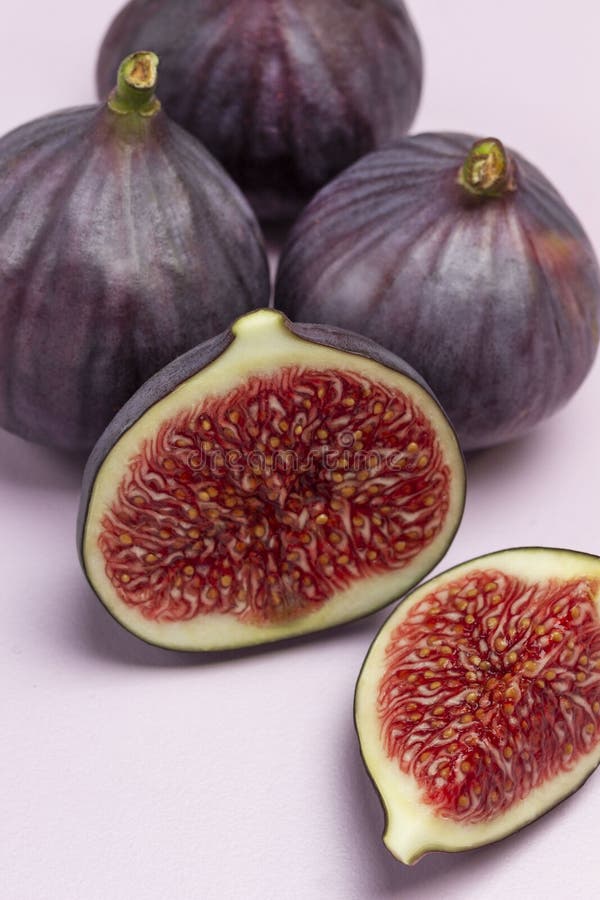 Two Halves of Fig and Whole Purple Figs Stock Image Image of juicy